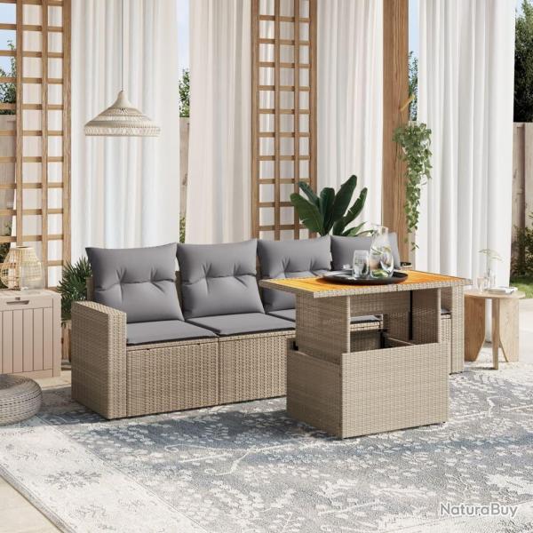Salon de jardin avec coussins 5 pcs beige rsine tresse alsavelo