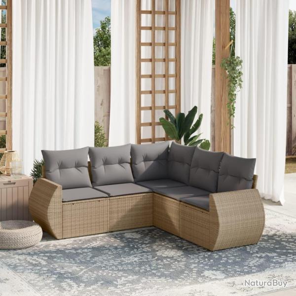 Salon de jardin avec coussins 5 pcs beige rsine tresse alsavelo