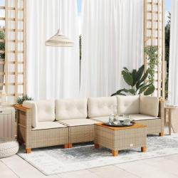 Salon de jardin avec coussins 5 pcs beige résine tressée alsavelo