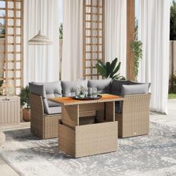 Salon de jardin avec coussins 5 pcs beige résine tressée alsavelo
