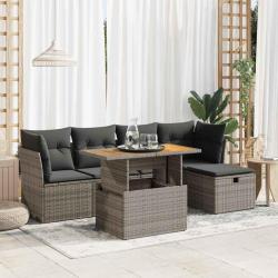 Salon de jardin avec coussins 6 pcs gris résine tressée acacia alsavelo