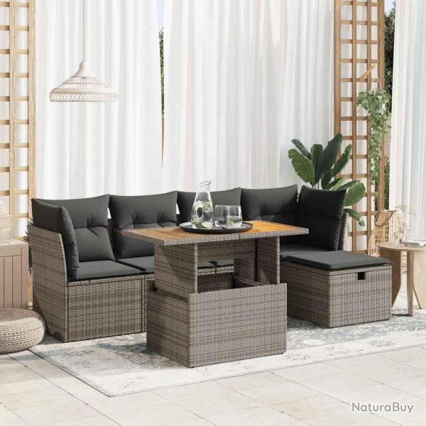Salon de jardin avec coussins 6 pcs gris rsine tresse acacia alsavelo