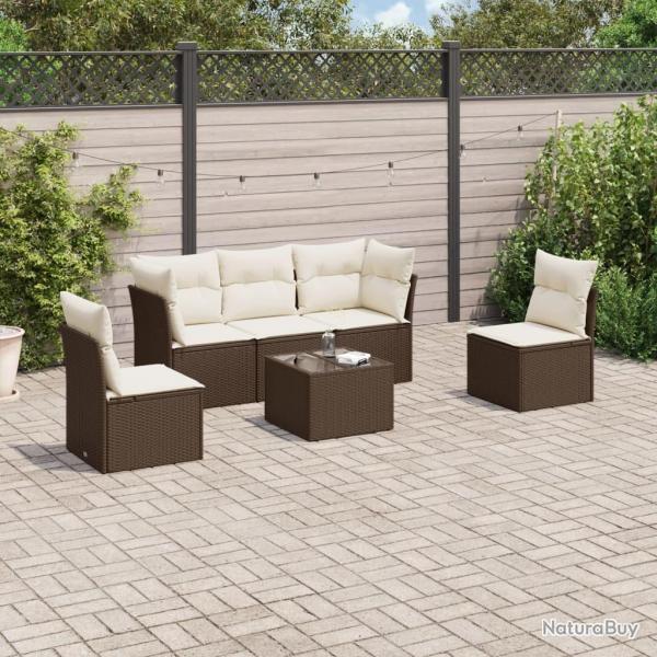 Salon de jardin avec coussins 6 pcs marron rsine tresse alsavelo