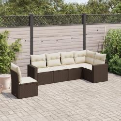 Salon de jardin avec coussins 6 pcs marron résine tressée alsavelo