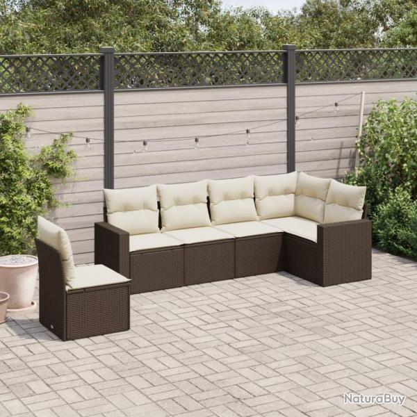 Salon de jardin avec coussins 6 pcs marron rsine tresse alsavelo
