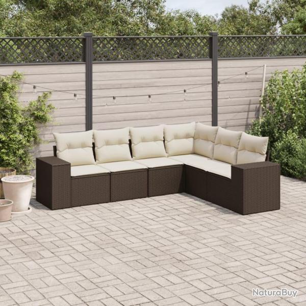 Salon de jardin avec coussins 6 pcs marron rsine tresse alsavelo