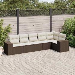 Salon de jardin avec coussins 6 pcs marron résine tressée alsavelo