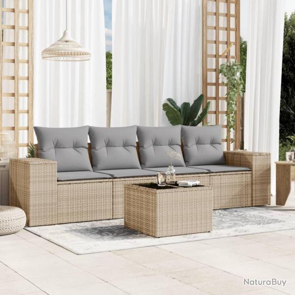 Salon de jardin avec coussins 5 pcs beige rsine tresse alsavelo