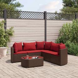 Salon de jardin avec coussins 6 pcs marron résine tressée alsavelo