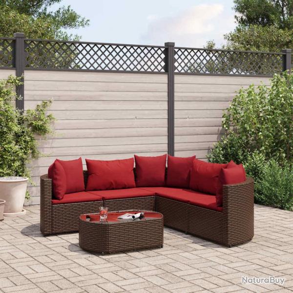 Salon de jardin avec coussins 6 pcs marron rsine tresse alsavelo