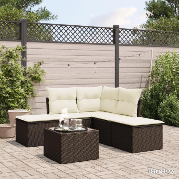 Salon de jardin avec coussins 6 pcs marron rsine tresse alsavelo