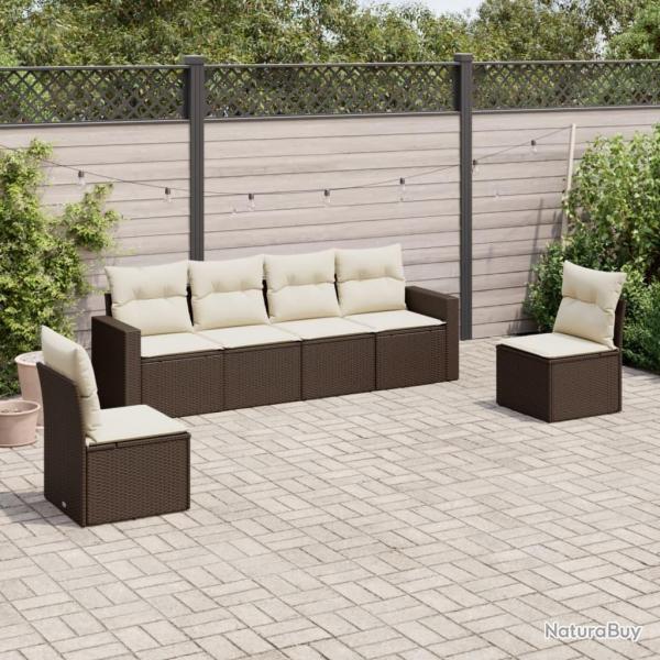 Salon de jardin avec coussins 6 pcs marron rsine tresse alsavelo