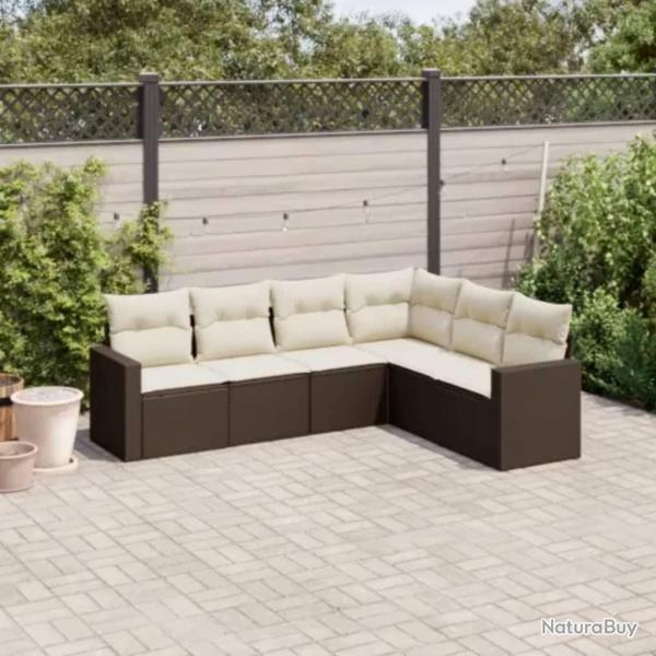 Salon de jardin avec coussins 6 pcs marron rsine tresse alsavelo