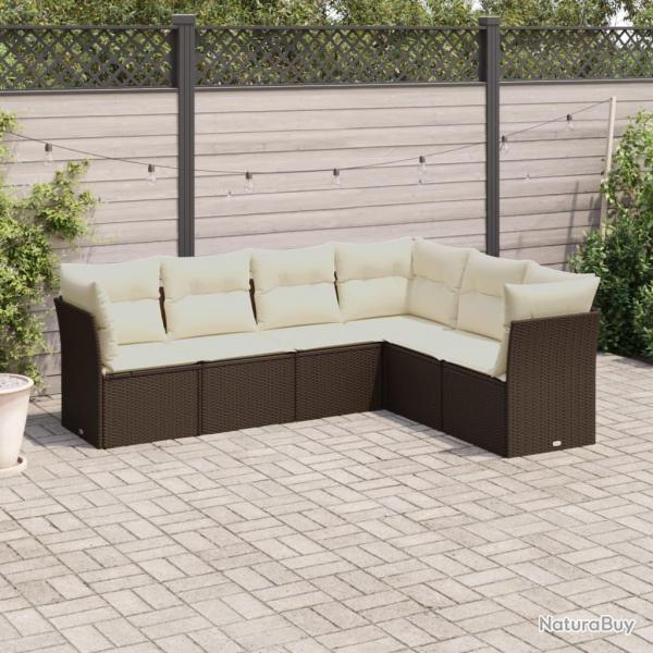 Salon de jardin avec coussins 6 pcs marron rsine tresse alsavelo