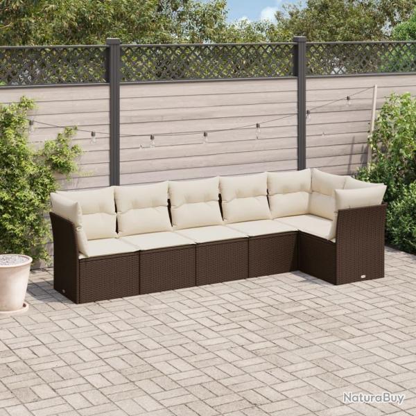Salon de jardin avec coussins 6 pcs marron rsine tresse alsavelo