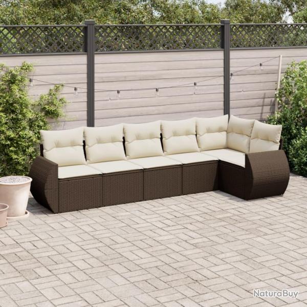 Salon de jardin avec coussins 6 pcs marron rsine tresse alsavelo