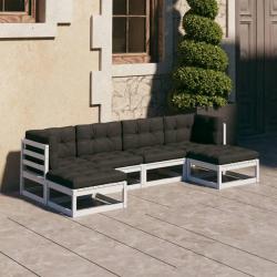 Salon de jardin avec coussins 6 pcs blanc bois de pin massif alsavelo