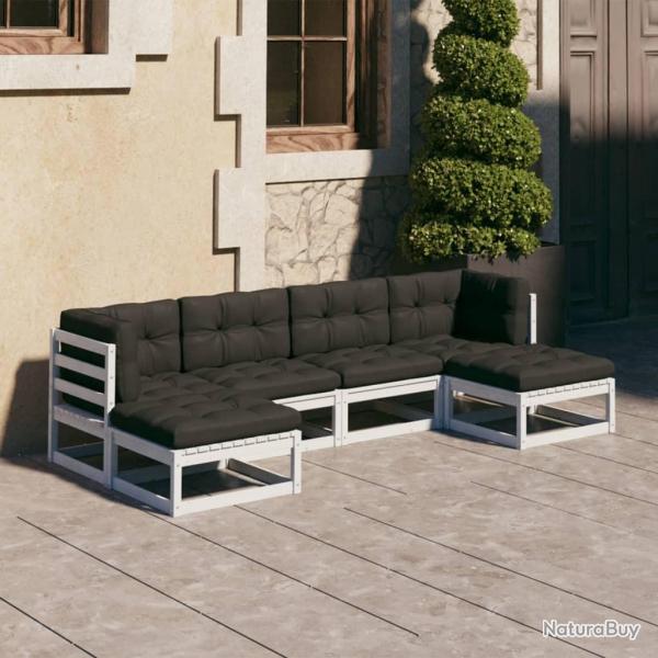 Salon de jardin avec coussins 6 pcs blanc bois de pin massif alsavelo