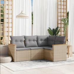 Salon de jardin avec coussins 4pcs mélange beige résine tressée alsavelo