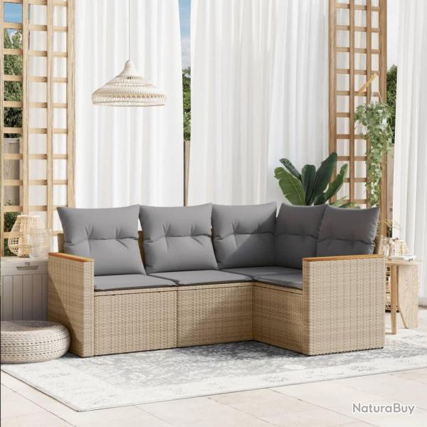 Salon de jardin avec coussins 4pcs mlange beige rsine tresse alsavelo
