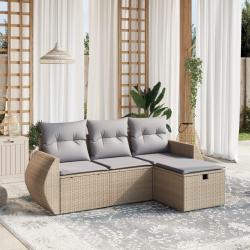 Salon de jardin avec coussins 4pcs mélange beige résine tressée alsavelo