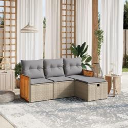 Salon de jardin avec coussins 4pcs mélange beige résine tressée alsavelo