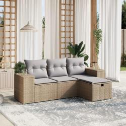 Salon de jardin avec coussins 4pcs mélange beige résine tressée alsavelo