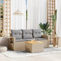 Salon de jardin avec coussins 4pcs mélange beige résine tressée alsavelo