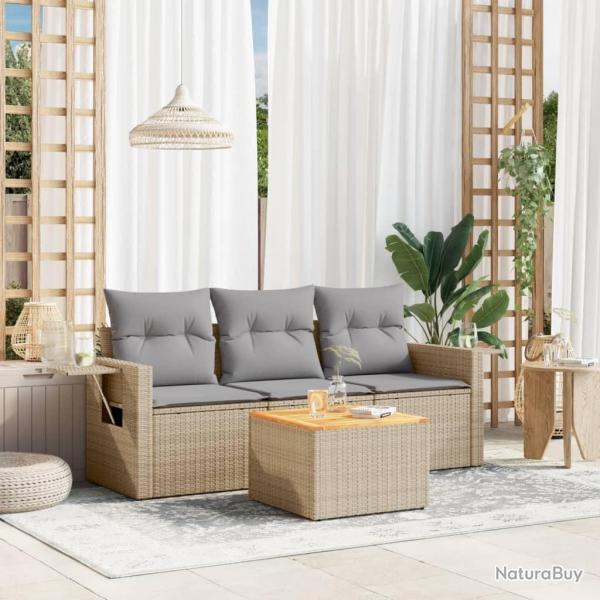 Salon de jardin avec coussins 4pcs mlange beige rsine tresse alsavelo