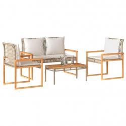Salon de jardin avec coussins 4pcs mélange beige résine tressée alsavelo