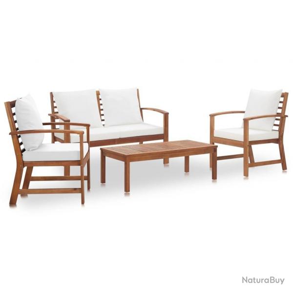 Salon de jardin avec coussins 4 pcs Bois d'acacia solide alsavelo