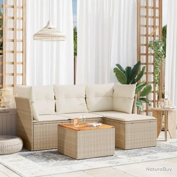 Salon de jardin avec coussins 5 pcs beige rsine tresse alsavelo