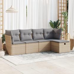 Salon de jardin avec coussins 5 pcs beige résine tressée alsavelo