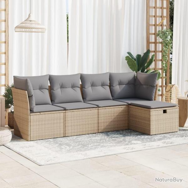 Salon de jardin avec coussins 5 pcs beige rsine tresse alsavelo