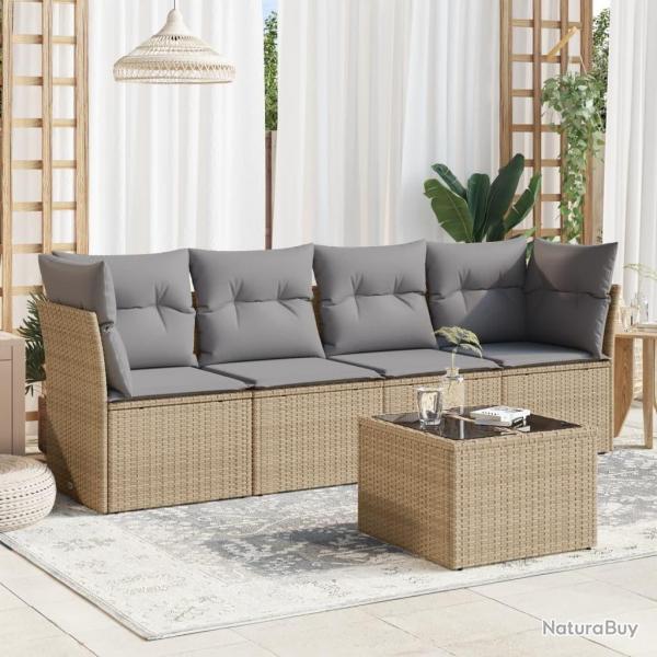 Salon de jardin avec coussins 5 pcs beige rsine tresse alsavelo