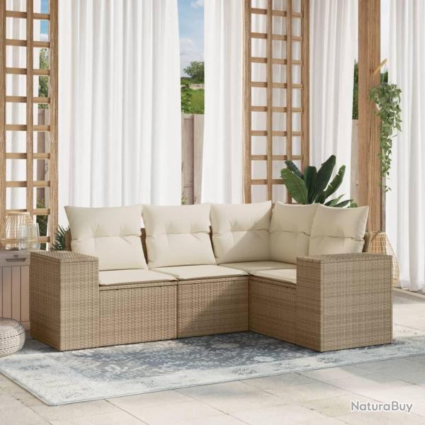 Salon de jardin avec coussins 4 pcs beige rsine tresse alsavelo
