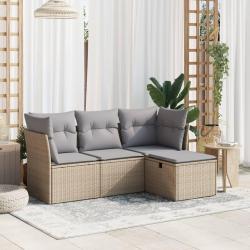Salon de jardin avec coussins 4pcs mélange beige résine tressée alsavelo