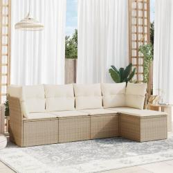 Salon de jardin avec coussins 5 pcs beige résine tressée alsavelo
