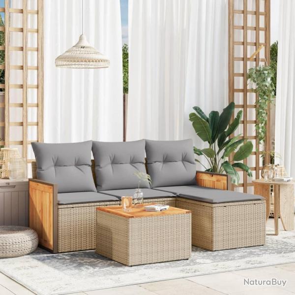 Salon de jardin avec coussins 5 pcs beige rsine tresse alsavelo
