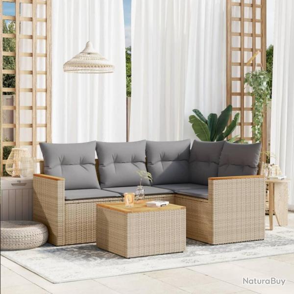 Salon de jardin avec coussins 5 pcs beige rsine tresse alsavelo