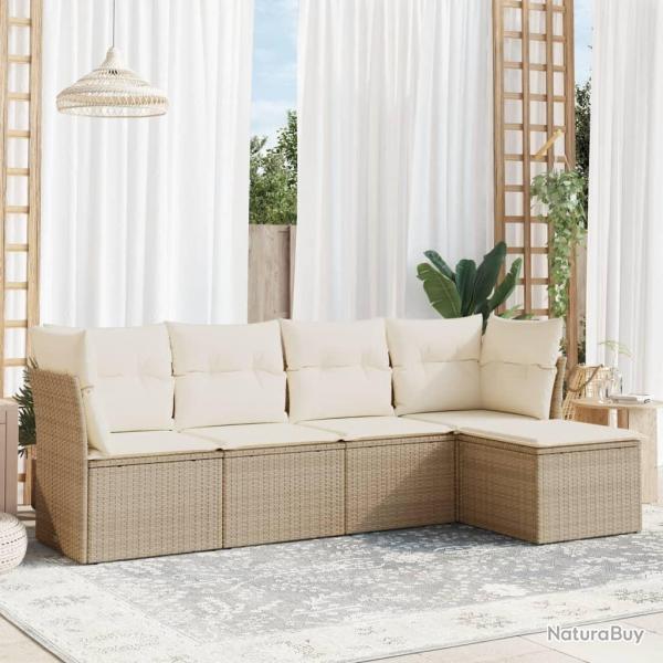 Salon de jardin avec coussins 5 pcs beige rsine tresse alsavelo
