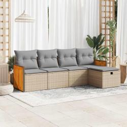 Salon de jardin avec coussins 5 pcs beige résine tressée alsavelo