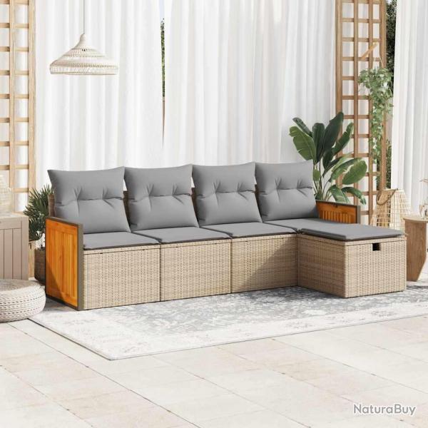 Salon de jardin avec coussins 5 pcs beige rsine tresse alsavelo