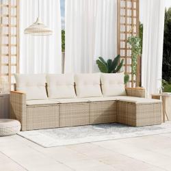 Salon de jardin avec coussins 5 pcs beige résine tressée alsavelo