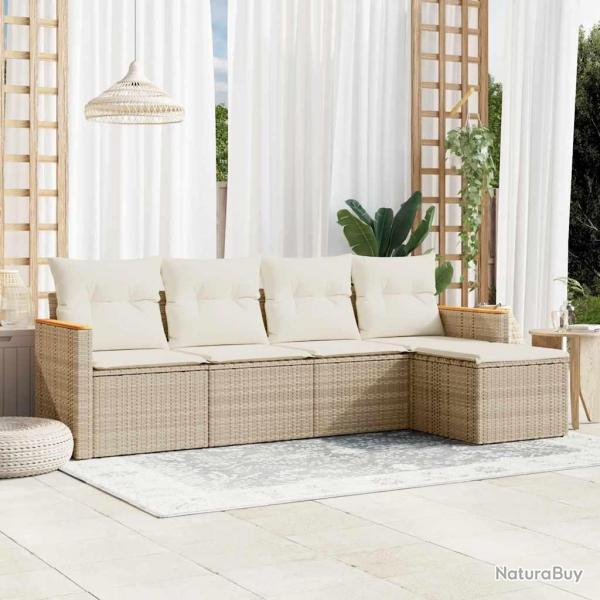 Salon de jardin avec coussins 5 pcs beige rsine tresse alsavelo