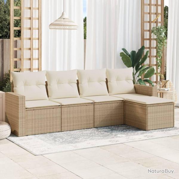 Salon de jardin avec coussins 5 pcs beige rsine tresse alsavelo