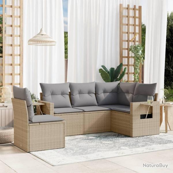 Salon de jardin avec coussins 5 pcs beige rsine tresse alsavelo