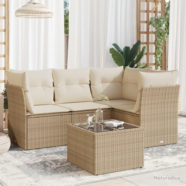 Salon de jardin avec coussins 5 pcs beige rsine tresse alsavelo