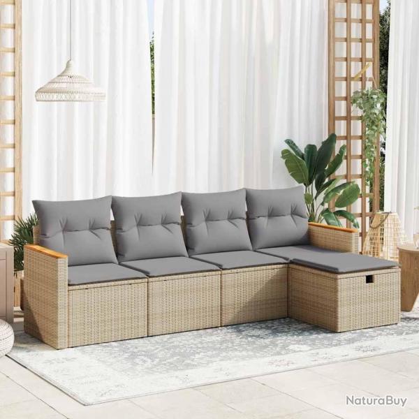 Salon de jardin avec coussins 5 pcs beige rsine tresse alsavelo