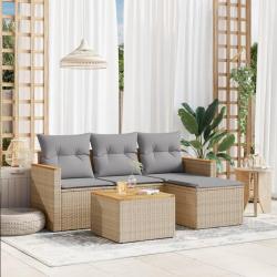 Salon de jardin avec coussins 5 pcs beige résine tressée alsavelo